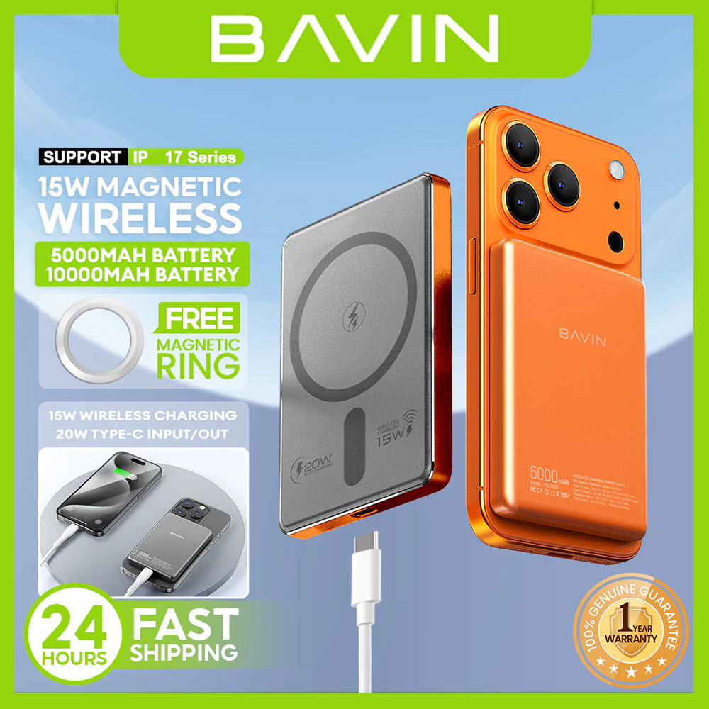 AFTER VOUCHER DISCOUNT ONLY! BAVIN PC1095 / PC1106 10000mAh 15W Ultra Thin Fast Charging Wireless Powerbank w/ Free Magnetic Ring