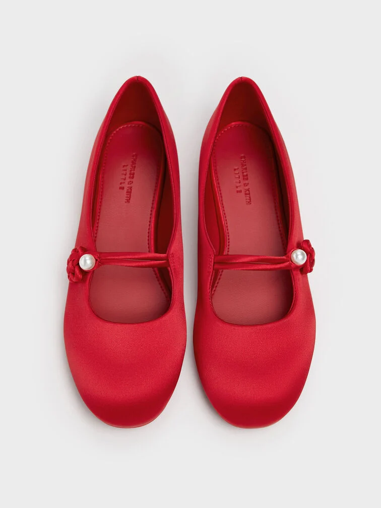 30% OFF Girls' Orinda Knot-Pearl Mary Jane Flats - Red