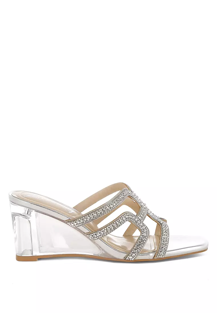54% OFF London Rag Metallic Rhinestone Clear Wedge Sandals In Silver