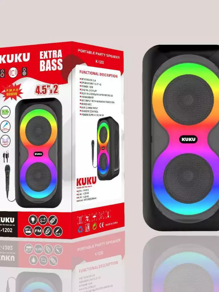 2% OFF icon video play     icon arrow left boldicon arrow right bold Share:   Favorite (2.5K) EXTRA BASS WIRED MICROPHONE BLUETOOTH SPEAKER KUKU K--1202 4.5 inches x 2
