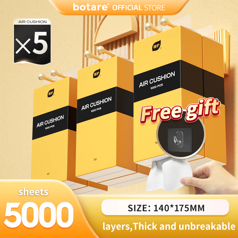 50% OFF [5 PACKS] Botare AIR-cushion Cheerful Tissue 4-Ply 1000 sheets 140*175mm