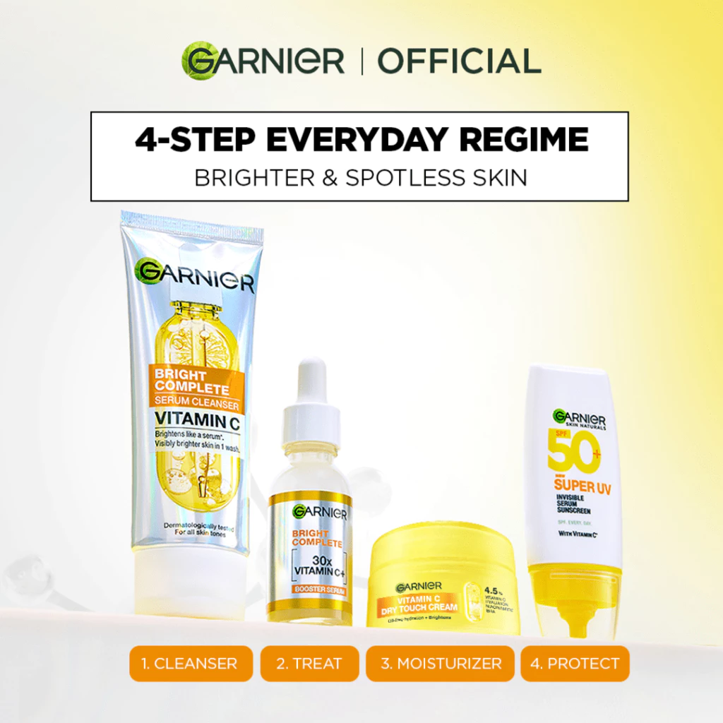 37% OFF NEW! Garnier 4PC Vitamin C Brightening Kit: Serum + Serum Cleanser + Micellar Water + Dry Touch