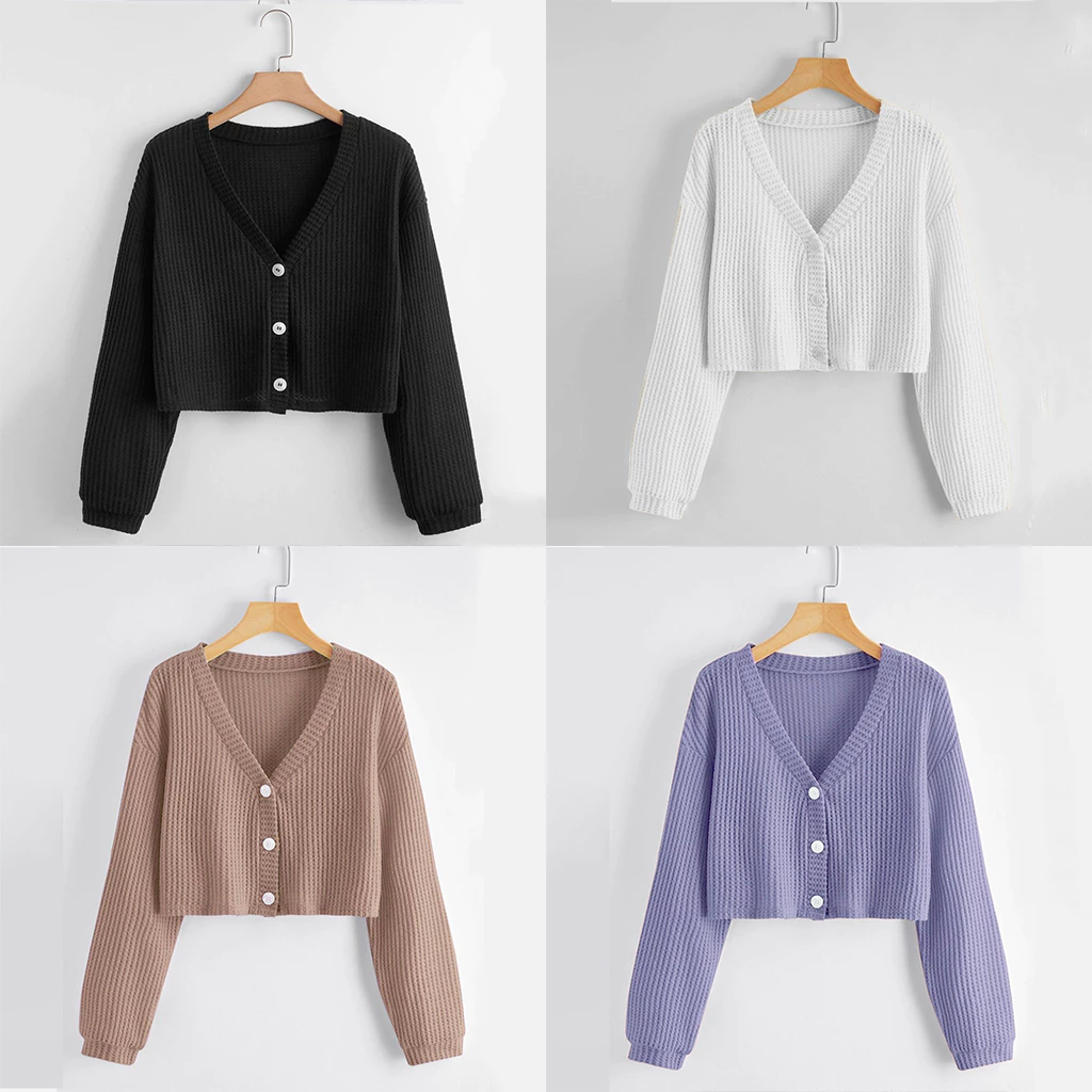 58% OFF Buy 1 Take 1 Lucky168 Women's Long Sleeve V Neck Croptop Waffle Knit Removable Button Tops for woman