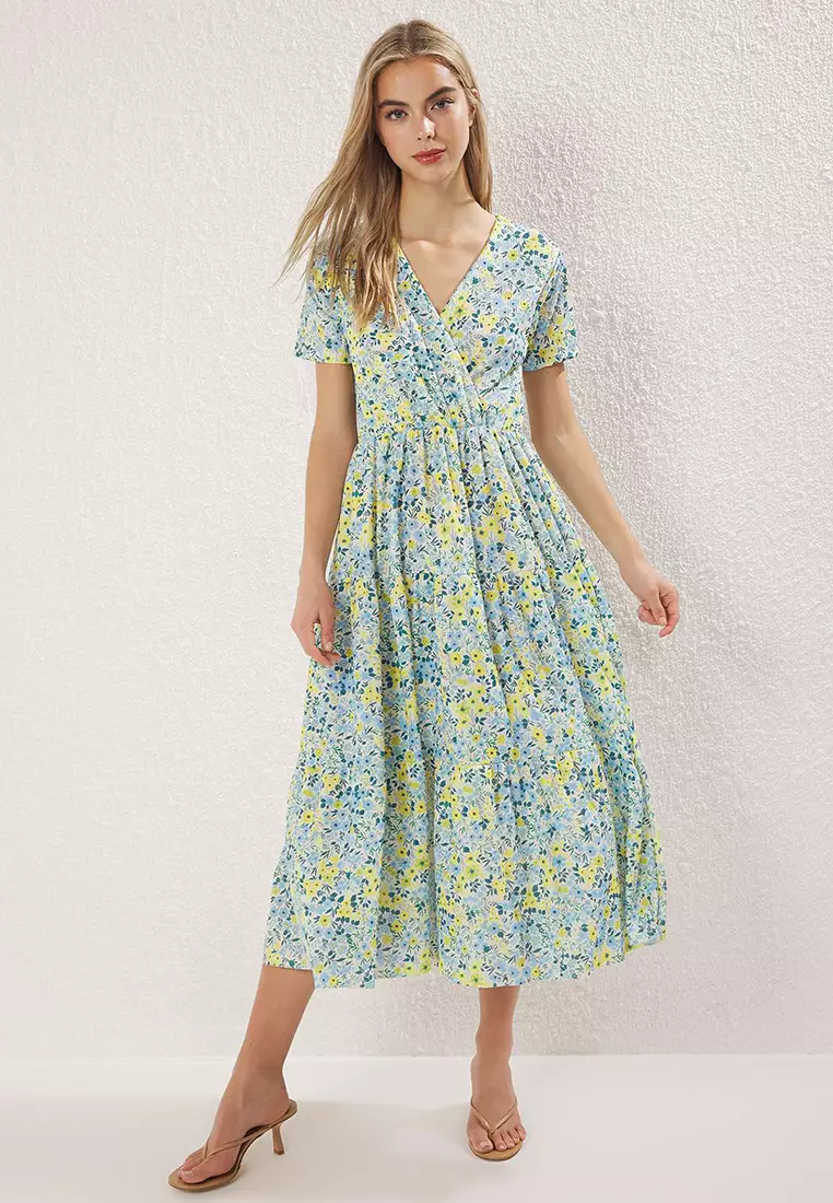 31% OFF Trendyol Yellow Floral Midi Knitted Dress Twoss24El00417