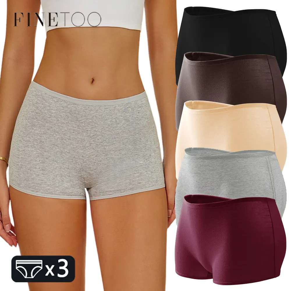 50% OFF FINETOO 3Pcs Pure Cotton Boxer Panties clean girl Low-Waist Fashion Minimalist Innerwear Super Comfy Breathable Underwear