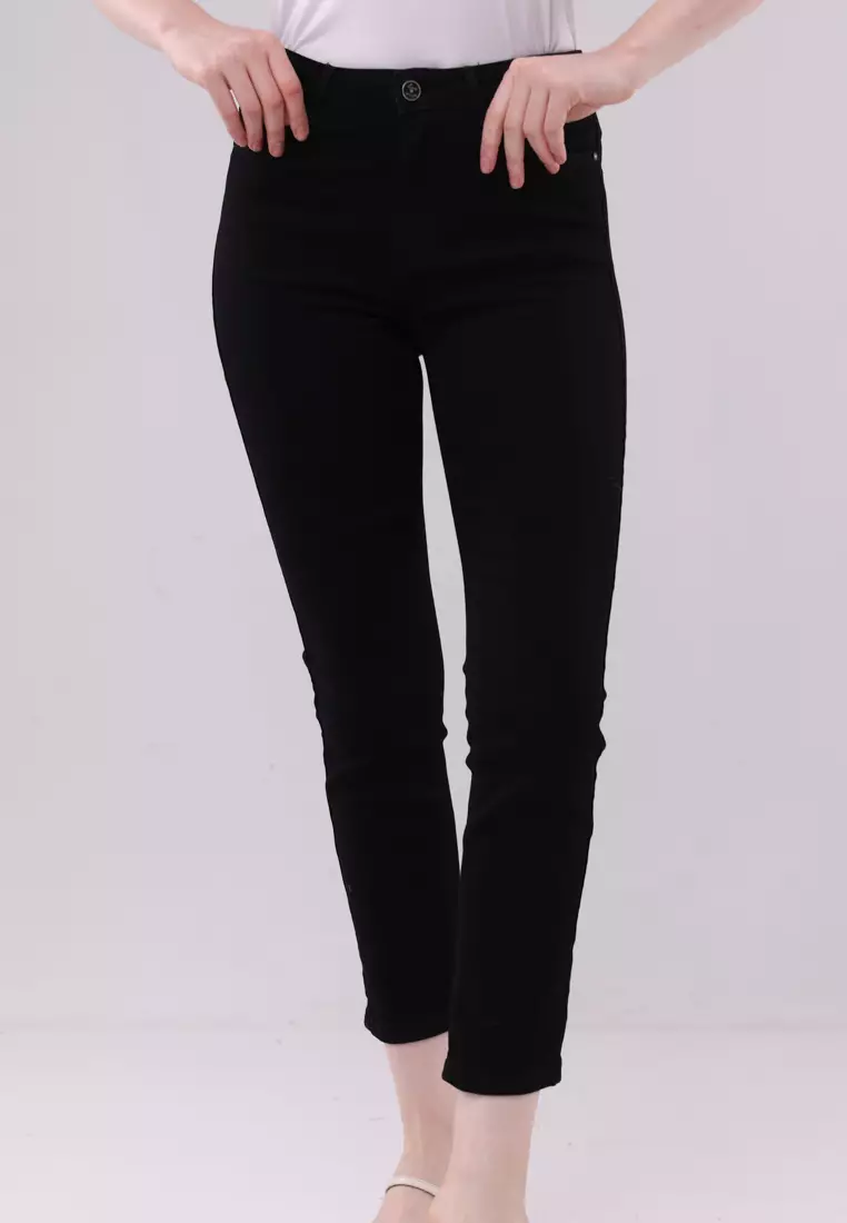 61% OFF Denim Long Pants Straight Cut Femme