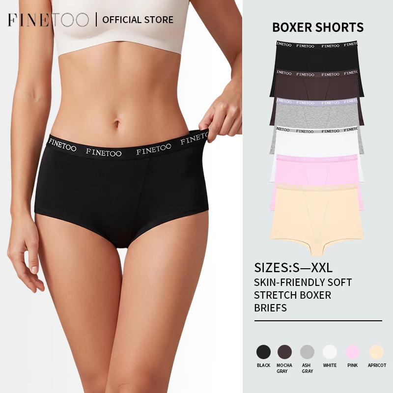 15% OFF FINETOO Cotton Panty for Women High Waist Boxer Panties Comfortable Briefs Woman Underpants