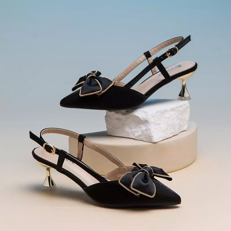 7% OFF VDEN Pointed Stiletto Heels Mid Heel (2INCH) New Korea Women Shoes Bow Shoe Buckle A098-46