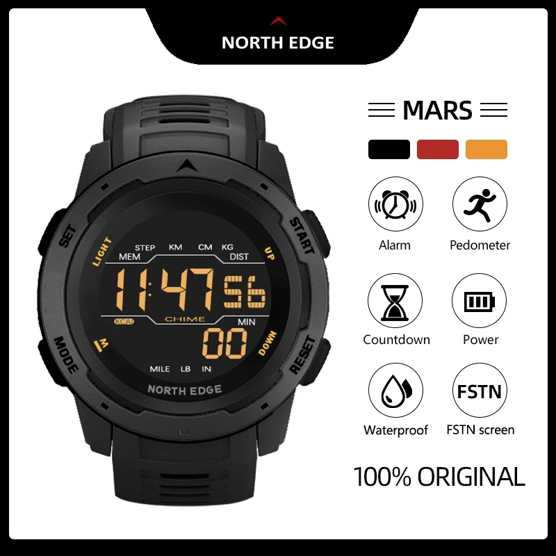 50% OFF NORTH EDGE Shockproof Military Tactical Watch For Man 50M Waterproof Digital Outdoor Sport Watches Men‘s Watch MARS 44MM