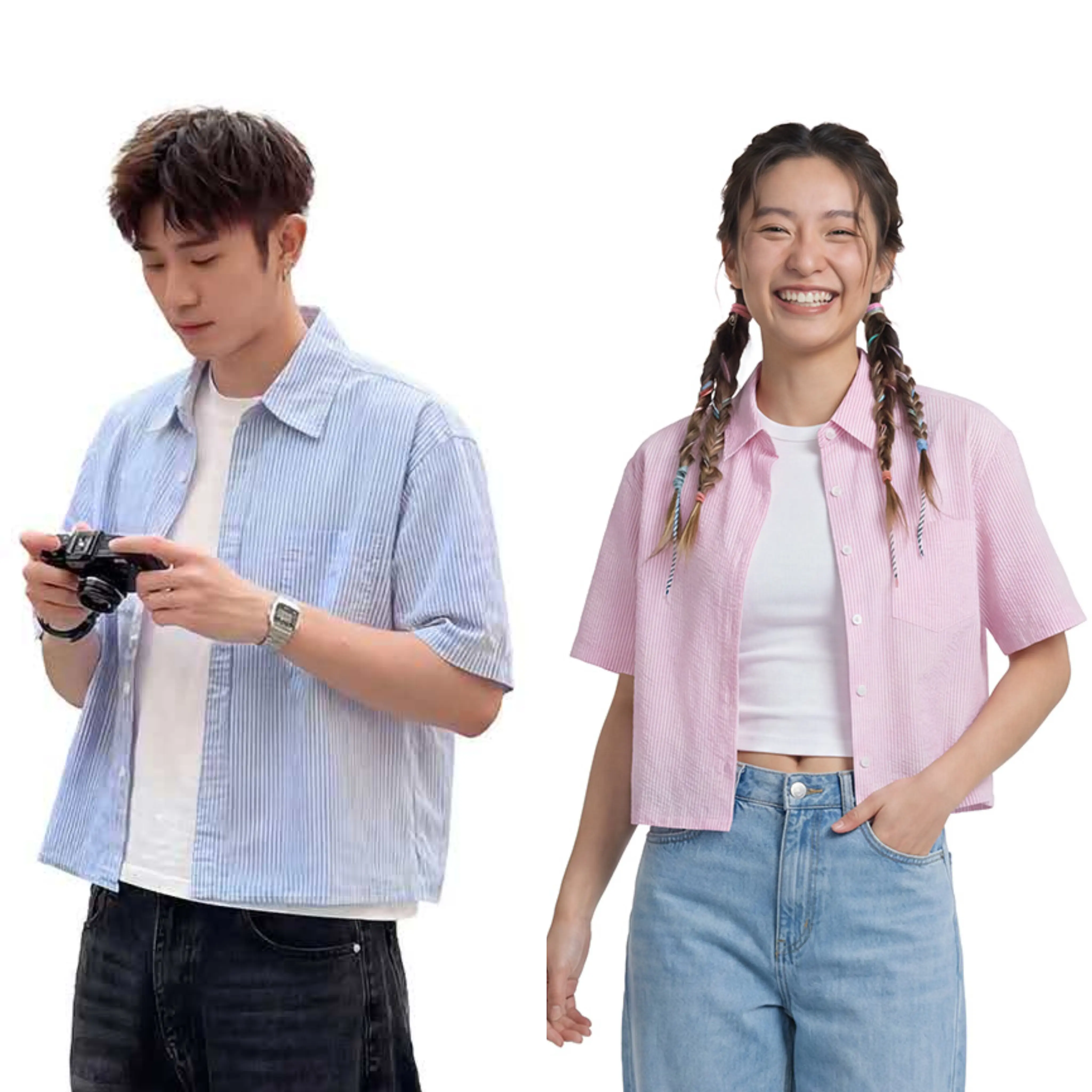 57% OFF HUILISHI Box Fit Polo for Men Crop Top stripe cotton short-sleeved Korean style shirt Casual Fashion Menswear Soft Breathable Stylish Lingerie Warmer Beige Blue