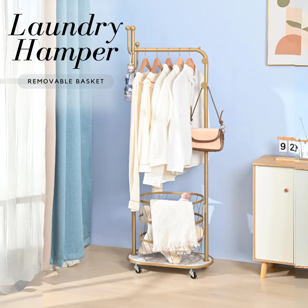 45% OFF LOCAUPIN Rolling Laundry Hamper Basket Hanger Rack Wardrobe Closet Organizer Dirty Clothes Storage
