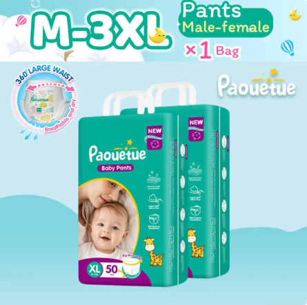 50% OFF New Unisex Baby Pull-Up Pants or Tape Diapers M/L/XXL/XXXL Sizes 50PCS with Breathable Triple Layer Protection for 9-25KG
