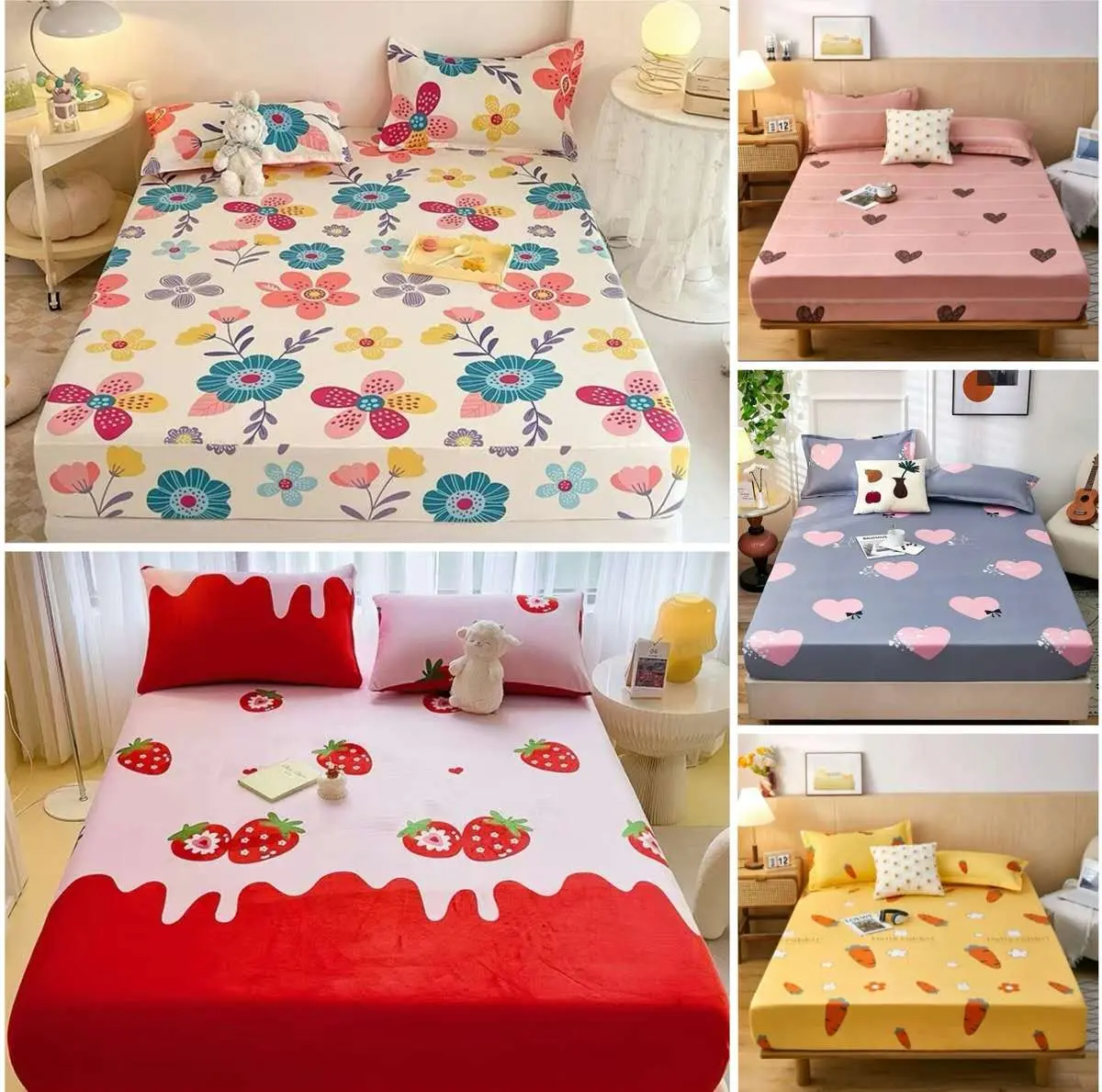 54% OFF Fully Garterized 3in1 Set Bedsheet High Quality Flat Weave Cotton Pillow Case & Fitted Sheet Single Semi Double Full Queen King Size Leakproof Design