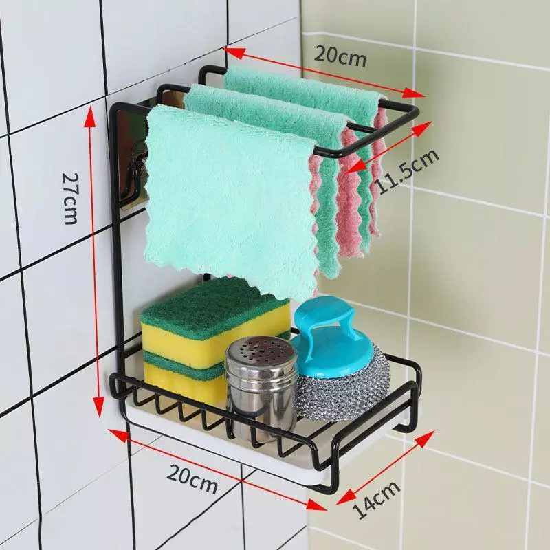 50% OFF Kitchen Rag Rack Stainless Steel Wall-mounted Organizer - Black Finish - Space Saving