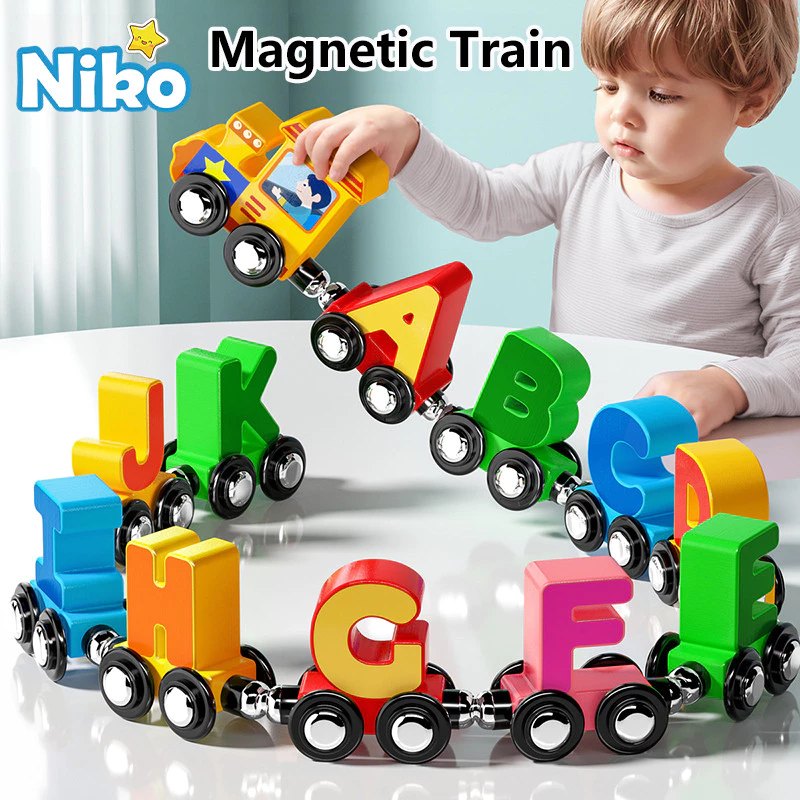 64% OFF NIKO 27PCS Magnetic Letter Train Toys Magnet Wheel Train Early Educational Toys ABC Alphabet For Kids Boys Girls Birthday Gifts