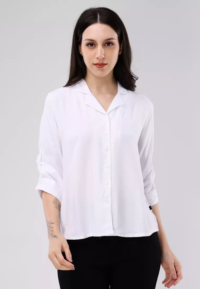 79% OFF Woven Plain Boldtwill 3/4 Slv. Blouse