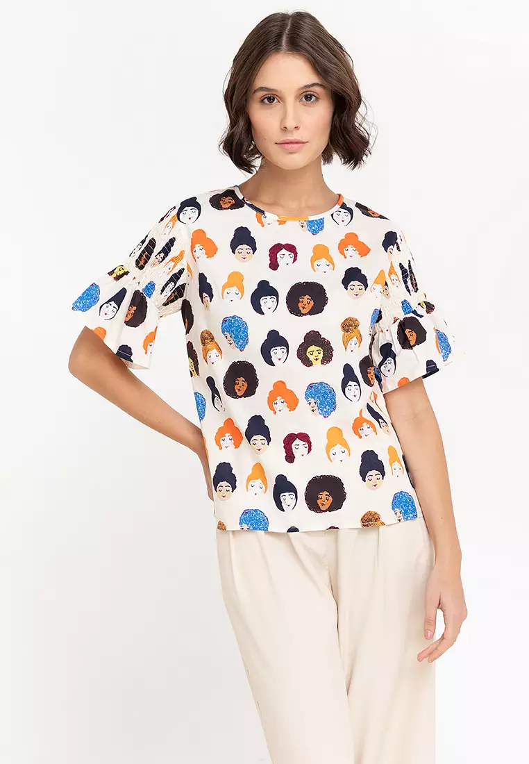 54% OFF BADOMODA Larni Printed Blouse with Smocked Sleeves