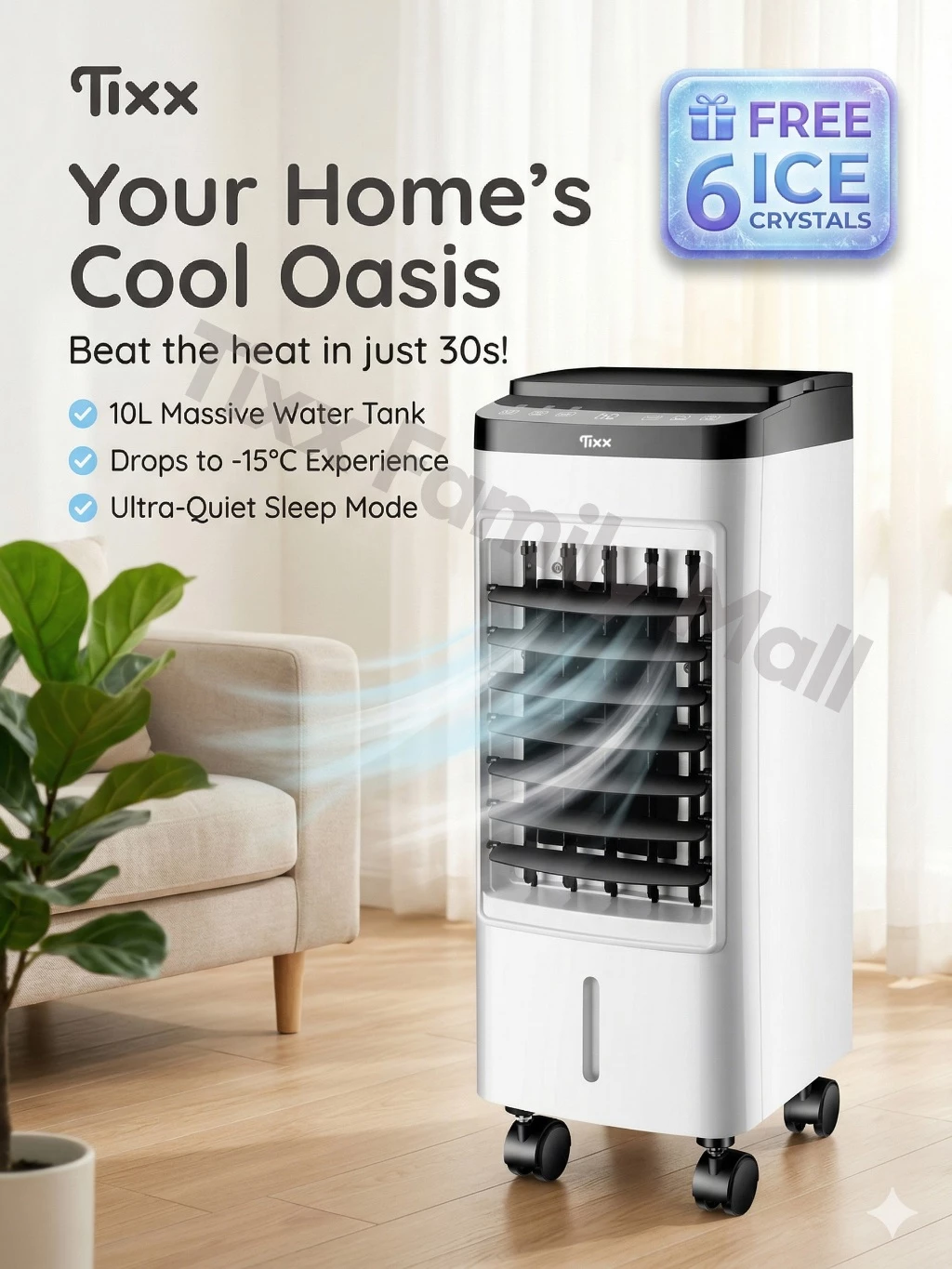 27% OFF TIXX Air Cooler Fan 10L Dust and Hair Filter Air Filter Humidifier Fan Electric Fan Stand Fan
