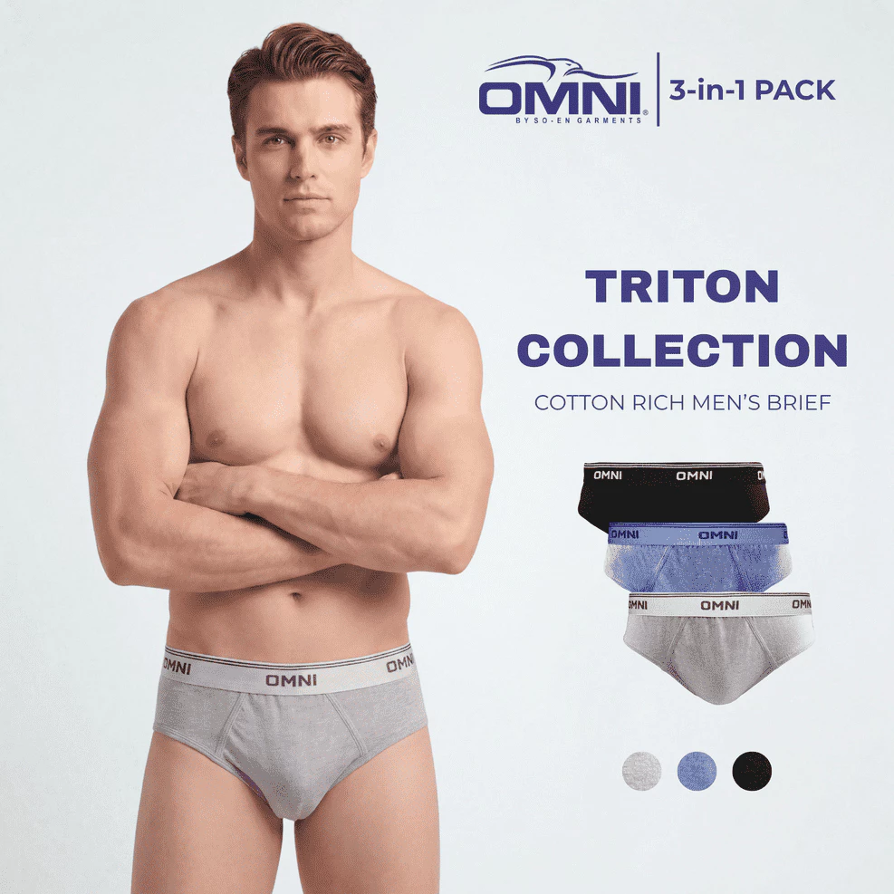 15% OFF OMNI By SO-EN Men's 3in1 Triton Collection Cotton Bikini Outside Briefs