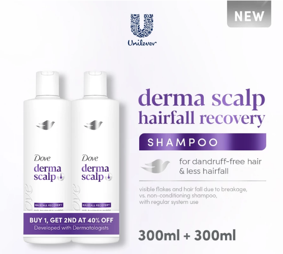 B1Get 2nd at 40% OFF - Dove Dermacare Scalp HairFall Recovery Shampoo 300ml and Anti-dandruff