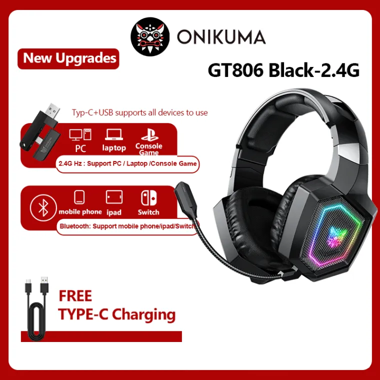 73% OFF ONIKUMA GT808 Tri-Mode Gaming Headset Onikuma GT808 RGB Lighting 2.4G Wireless Gaming Headphones E-Sports Headset Bluetooth 5.3 for PC/Computer/Mobile phone