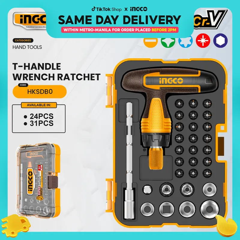 6% OFF Ingco 31pcs T-handle Wrench Ratchet Type Magnetic Screwdriver with Bit Holder HKSDB0318 / HKSDB0188 (IHT)