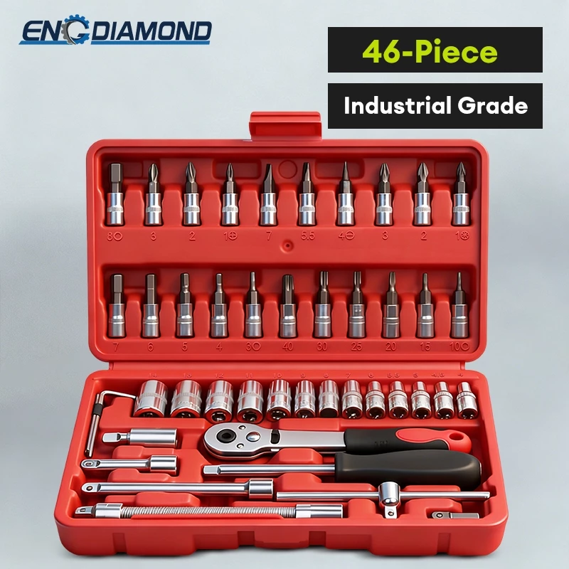 47% OFF ENG 46pcs Tool Box Car Motorcycle Repair Set Hand Tools Home Service motor DIY