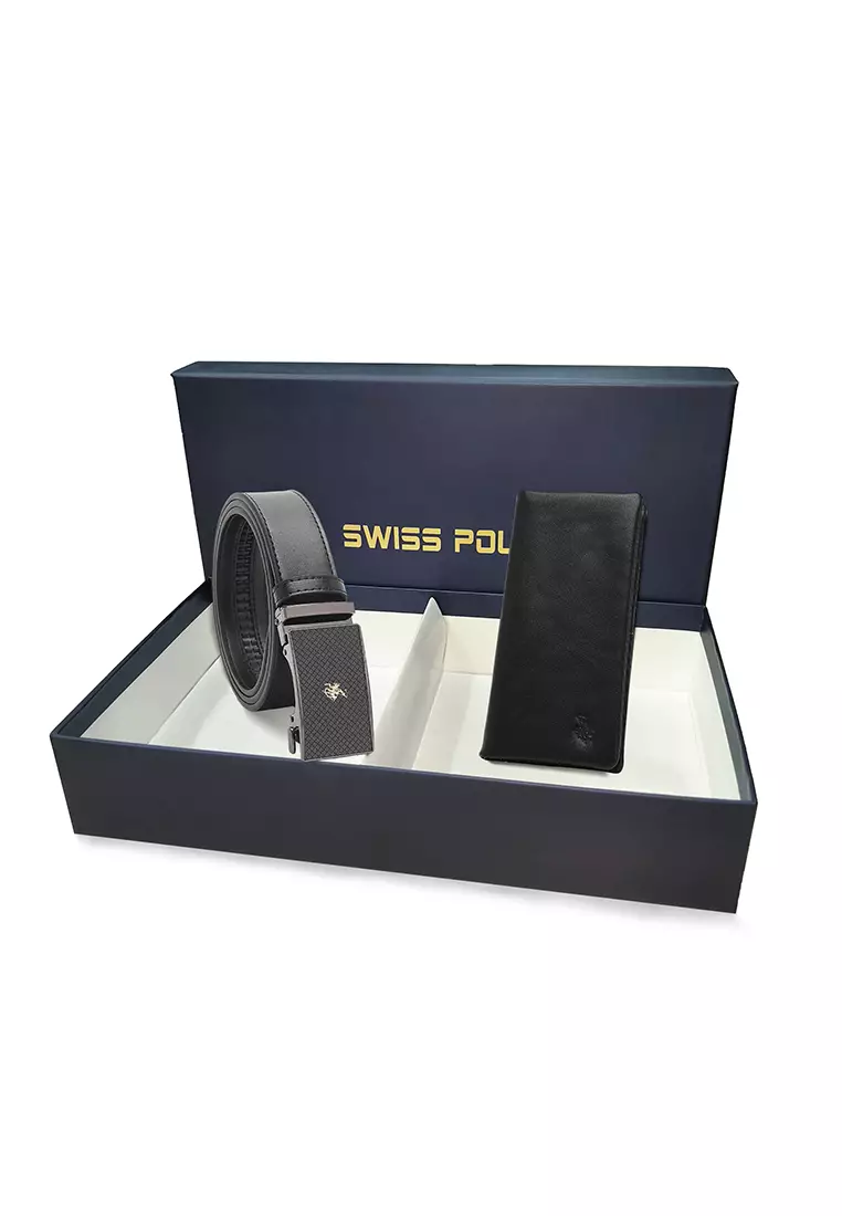 51% OFF Swiss Polo Gift Set - Leather RFID Wallet + 35mm Automatic Buckle Belt - Black