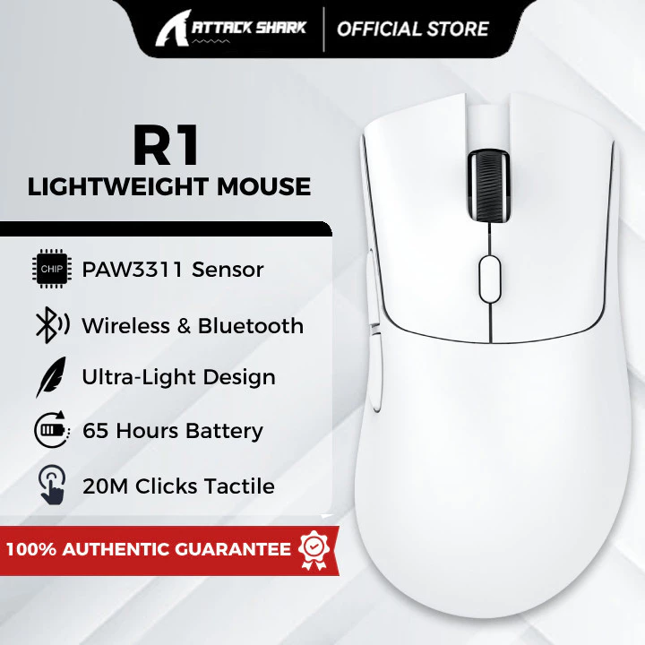 50% OFF Attack Shark R1 PAW3311 Wireless Bluetooth Gaming Mouse 2.4G USB-C Wired