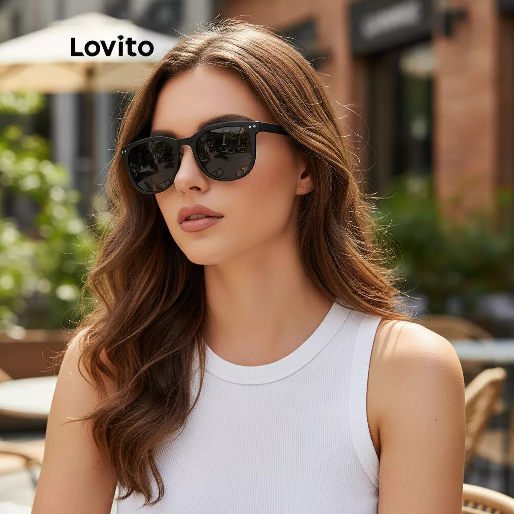 30% OFF Lovito Women Fashion Sunglasses Simple Everyday Versatile Shades With Eyewear Case L34AD058 (Coffee/Beige/Black)