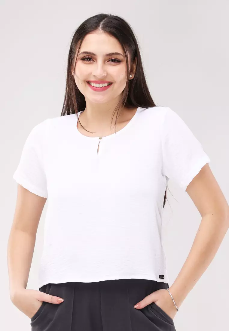 75% OFF Plain Woven Short Sleeves Blouse