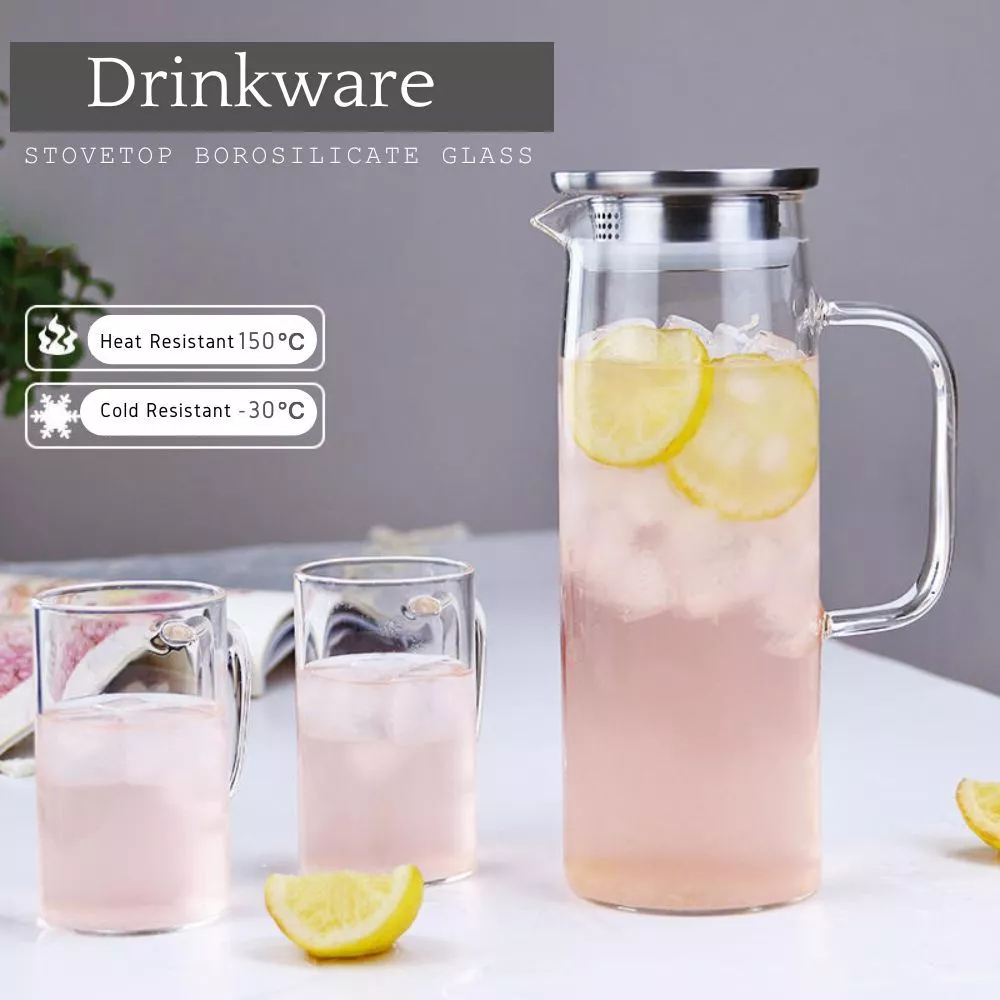 30% OFF LOCAUPIN Borosilicate Glass Water Jar Stainless Lid Pitcher Jug Hot Cold Drinks Coffee Mug Tea Cup