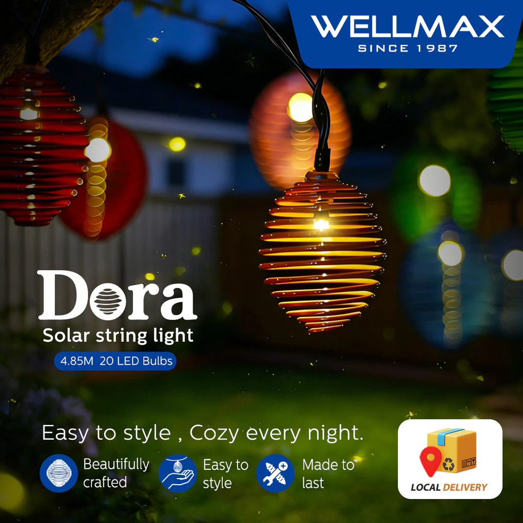 60% OFF WELLMAX Solar String Light Outdoor Waterproof Patio Hanging Lights Warm White 4.85M 8 Pre-set Modes