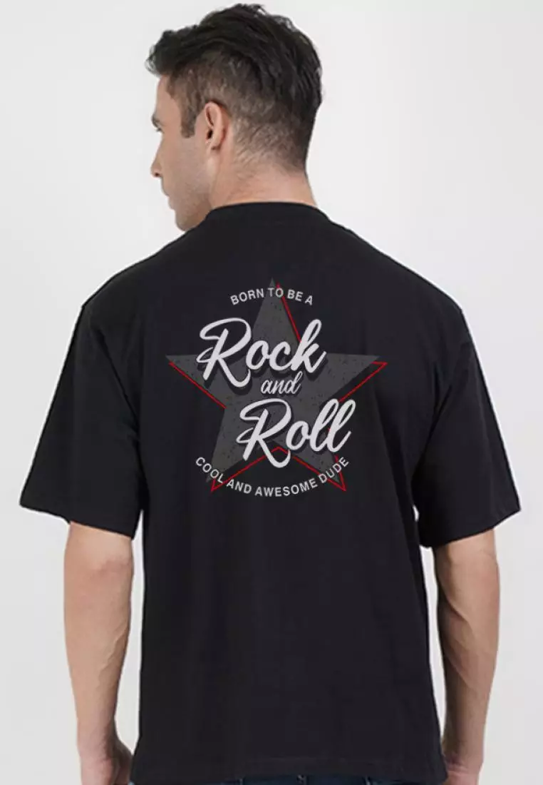 69% OFF Oversized Rock And Roll Black Cotton Short Sleeve Crew Neck Relaxed Tee