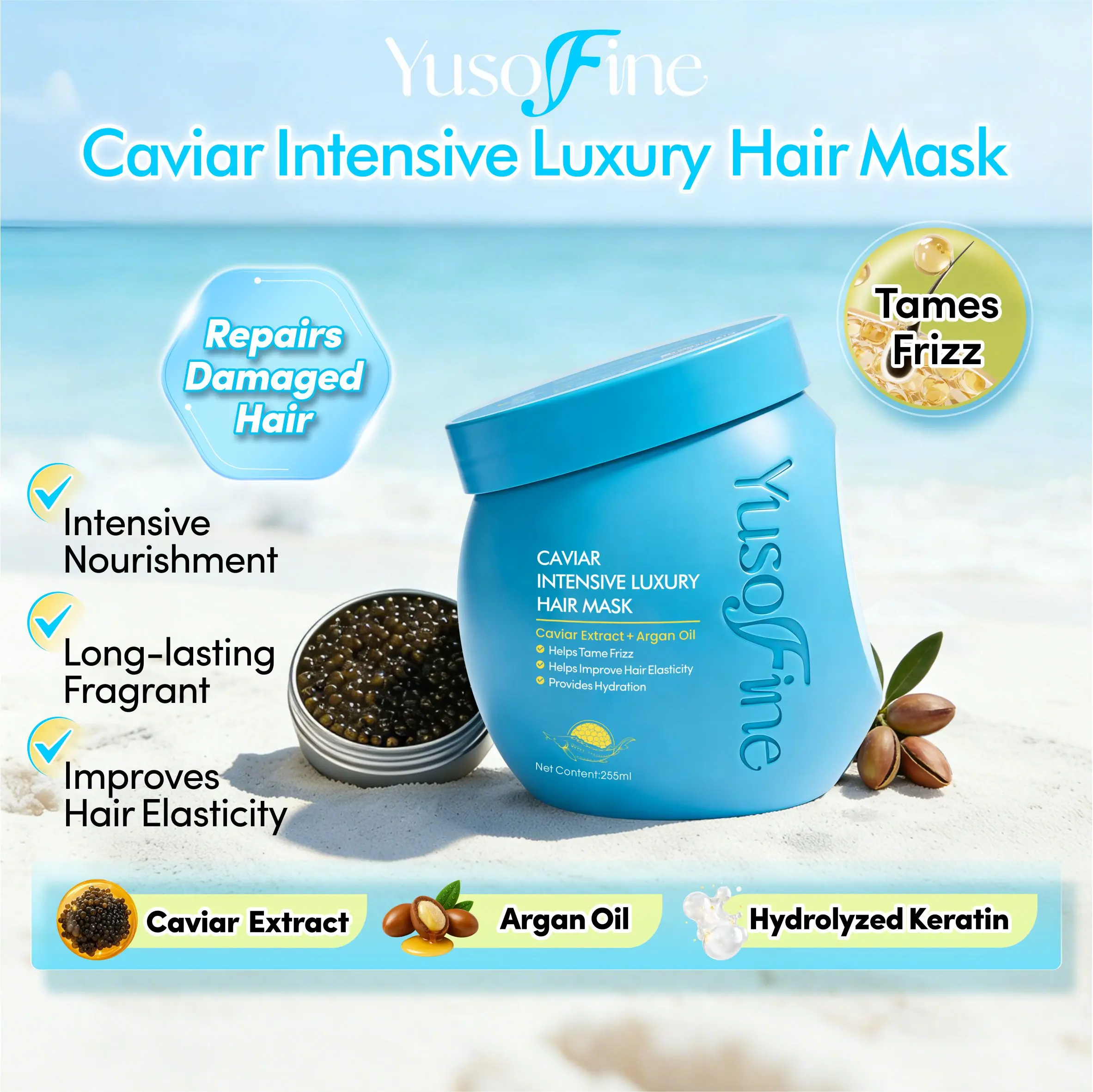 40% OFF Yusofine Caviar Intensive Luxury Hair Mask Argan Oil Caviar Extract Hydrolyzed Keratin Deep Repair Damaged Hair