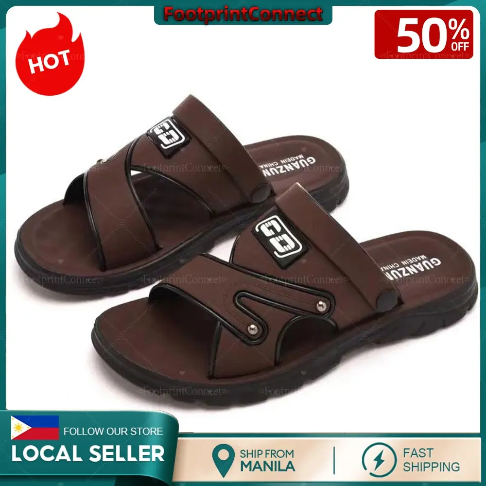 53% OFF New Fashion Leather Slippers With Thick Sole Sandals For Men Beach Shoes To Wear Driving Non-slip Wear-resistant Dual-use Slippers Boy Footwear Summer Weight Tactical Brown