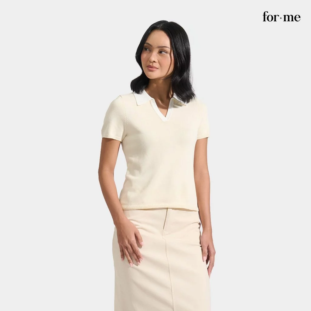 54% OFF ForMe Flat Knit Contrast Collar Polo For Women