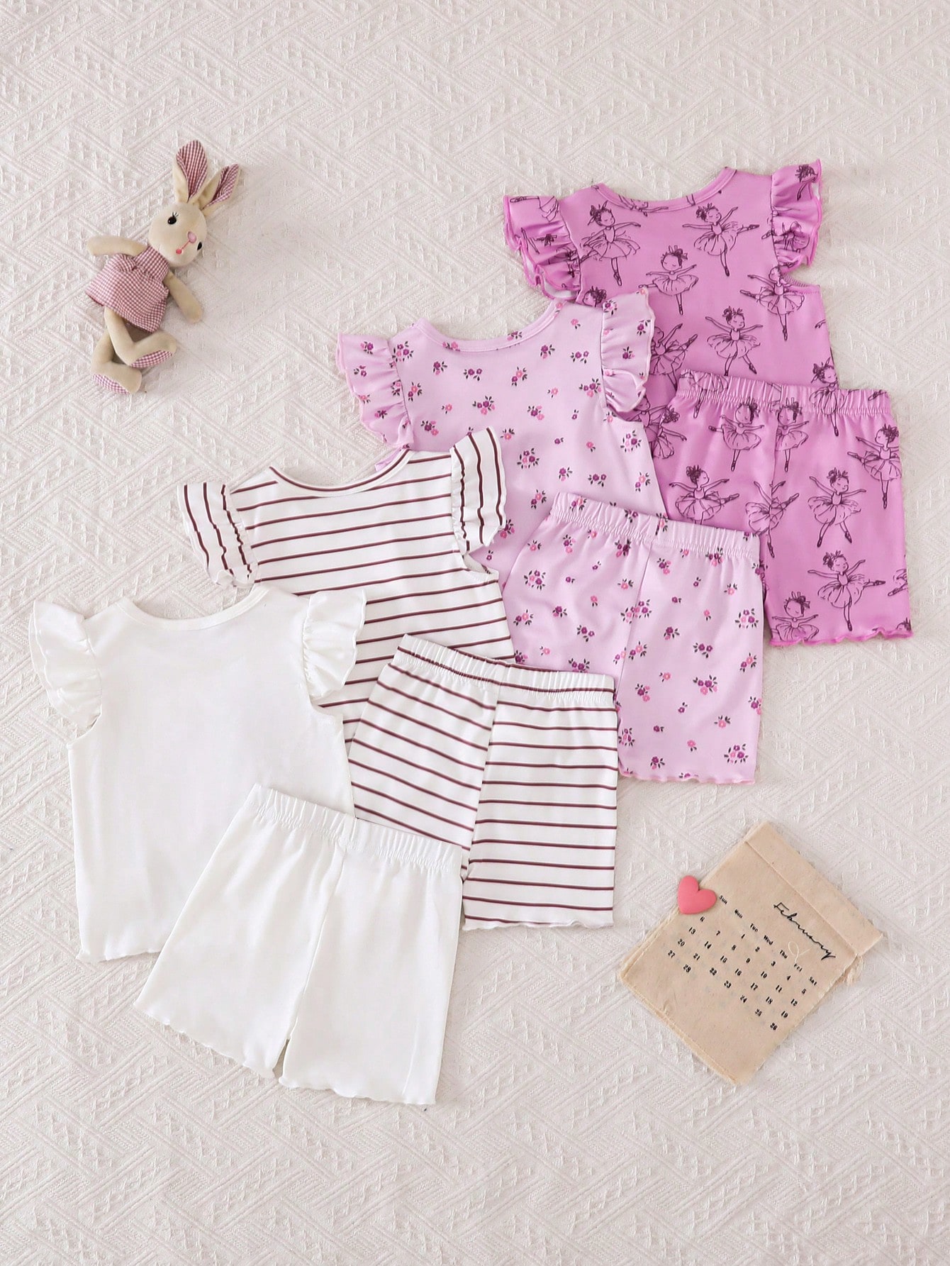 10% OFF SHEIN Playful Pals 8pcs/Set Baby Girls 0-3 Years Spring/Summer Casual Daily Wear Cute Ballet Girl Sleeveless Tee Shirt & Shorts 8pcs Outfit Set