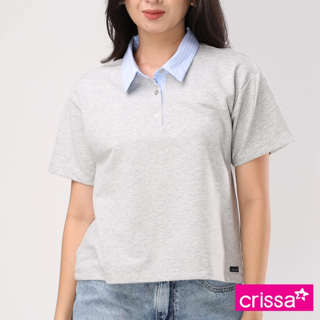 35% OFF Crissa Terry Knits Collared Short Sleeves Boxy Tops CLT10-0116 [Tops for women]