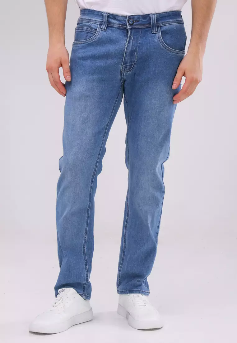 59% OFF Denim Long Pants Slim Tapered Fit Stretch