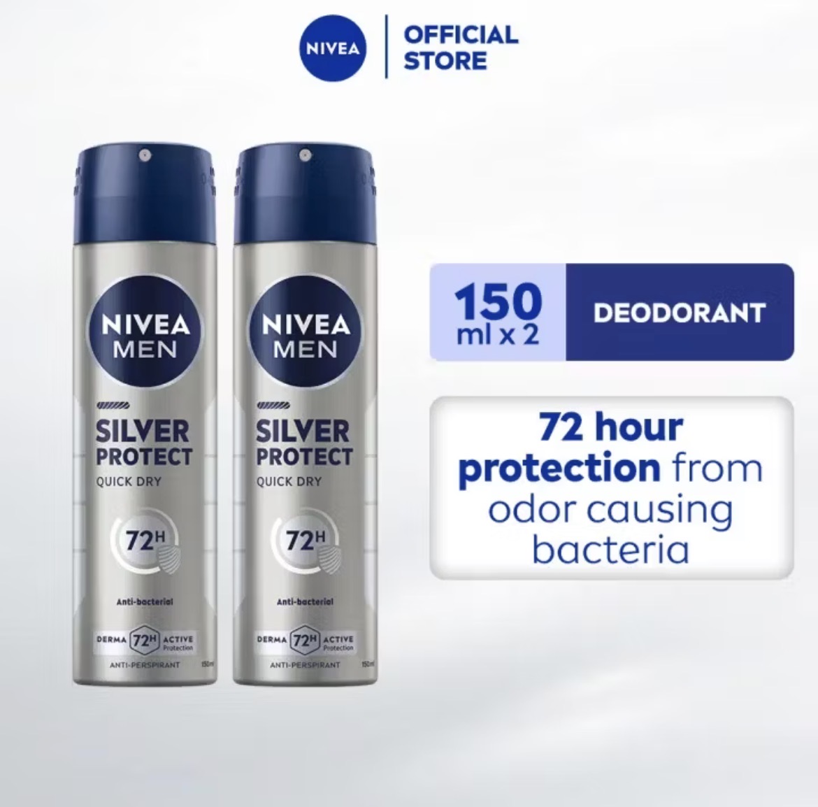 33% OFF ￼PACK OF 2 NIVEA Men Deodorant Silver Protect Spray, 150ml
