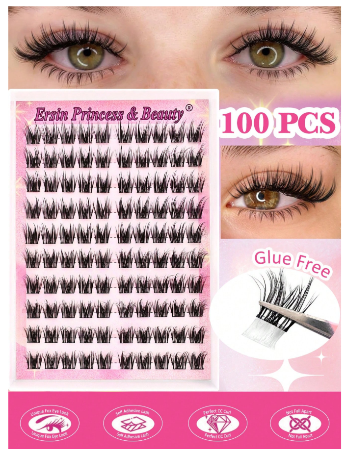30% OFF 100pcs Self-Adhesive False Eyelash Clusters, 11-13mm Mixed Length Fluffy Individual Lashes, Self-Adhesive DIY Eyelash Extension, Lash Clusters, Natural Curly C-Curl Lash Clusters, False Eyelashes, Everyday Wear