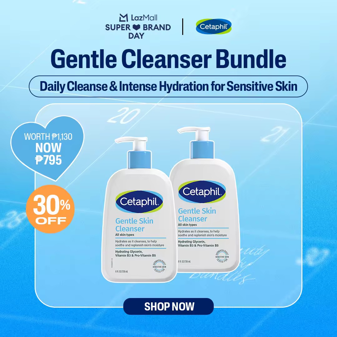 32% OFF Cetaphil Gentle Skin Cleanser 236ml - Bundle of 2 [For Sensitive Skin / Non-Drying Facial Wash / with Glycerin Vitamin B3 Niacinamide Vitamin B5 Panthenol / Paraben Free / Hypoallergenic