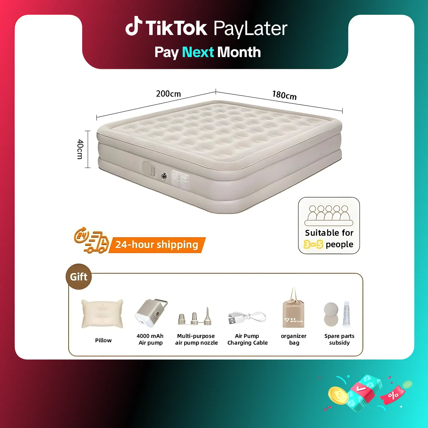 66% OFF  【Thickened Version】MODOFO 5-Year Warranty Inflatable Air Mattress Single/Double/Queen/King Size with Electric Pump, Quick Inflation Folding Airbed for Indoor Home & Outdoor Camping,