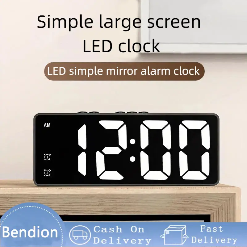 54% OFF LED Mirror Clock Digital Alarm Snooze Display Time Desktop Electronic Table clocks Desktop clock Decor Kitchen Set Wall Adjustable Light Luminous Plastic Switch Multicolor White