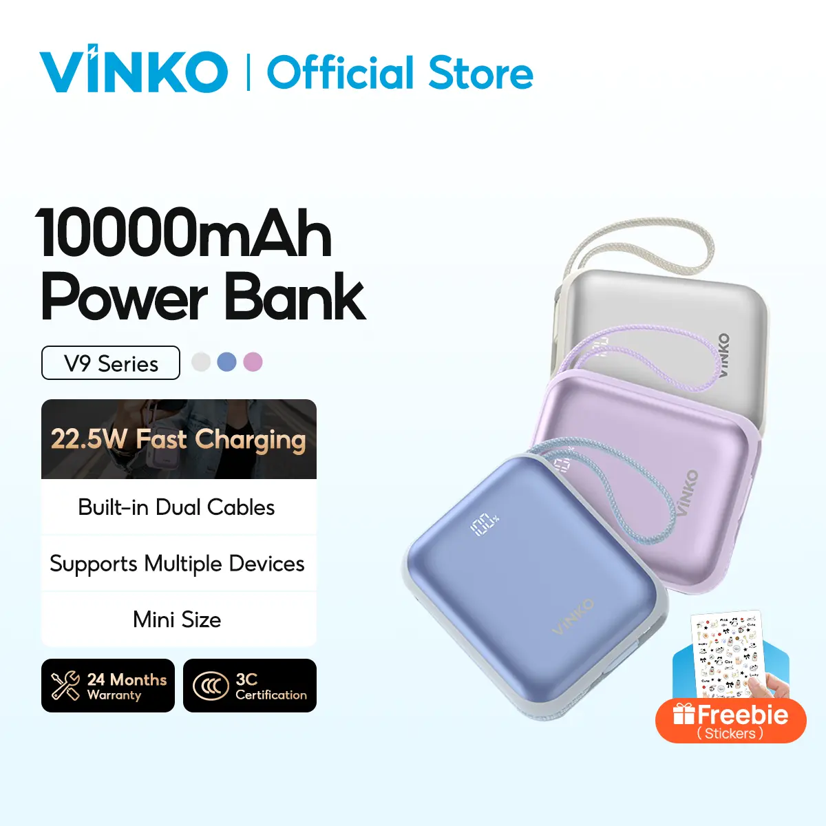 55% OFF [CCC clarified] VINKO V9/V9 Pro Power Bank 10000mAh Mini LED Display 22.5W/35W Fast Charging Dual Cable Type-C
