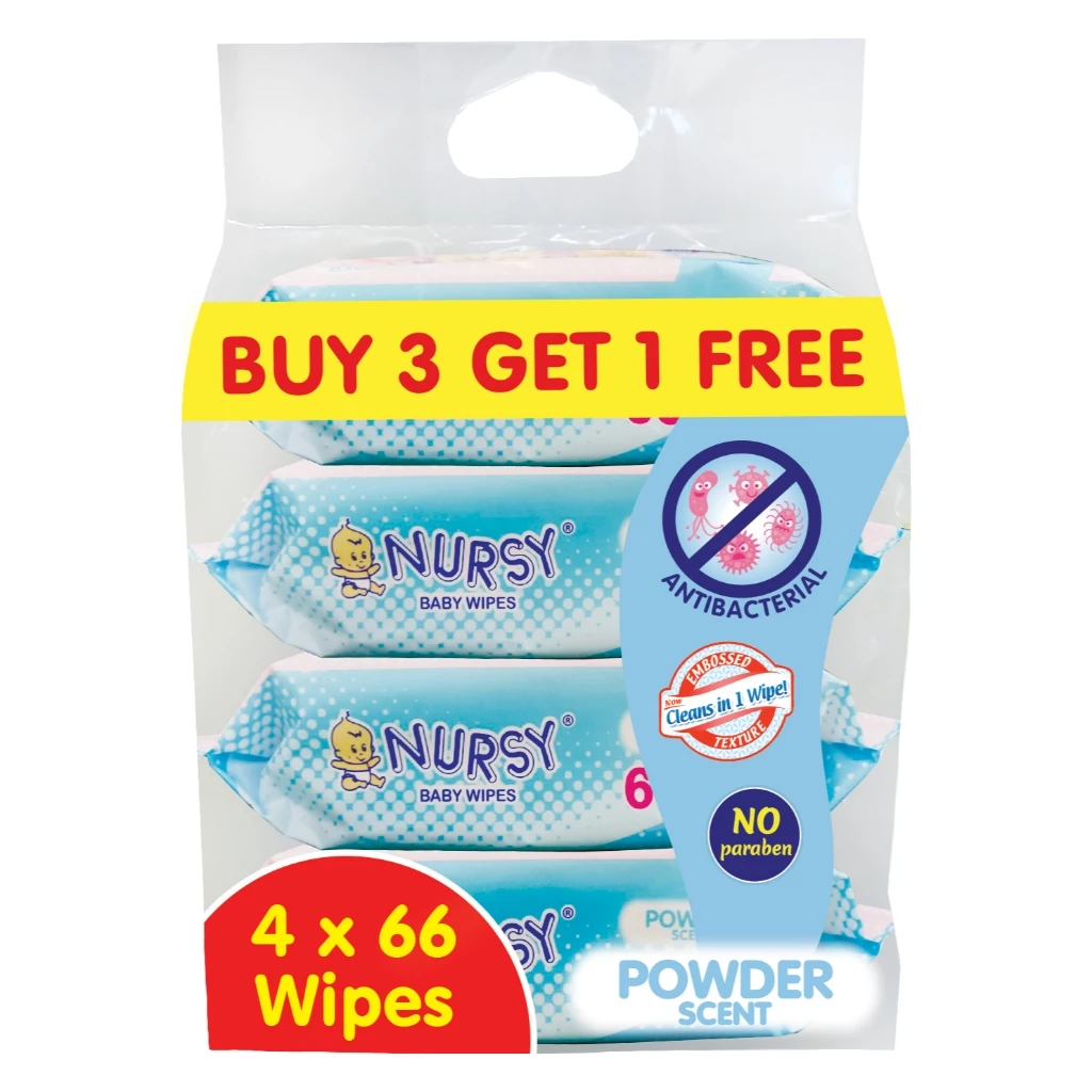 25% OFF Nursy Baby Wipes Powdered Scent 66's x 3 w/free NBW66