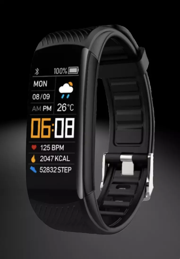 69% OFF Unisex IOS/Android IP Black Waterproof Fitness SmartWatch, Heart Rate Monitoring, Weather, Clock, with Black Rubber Strap