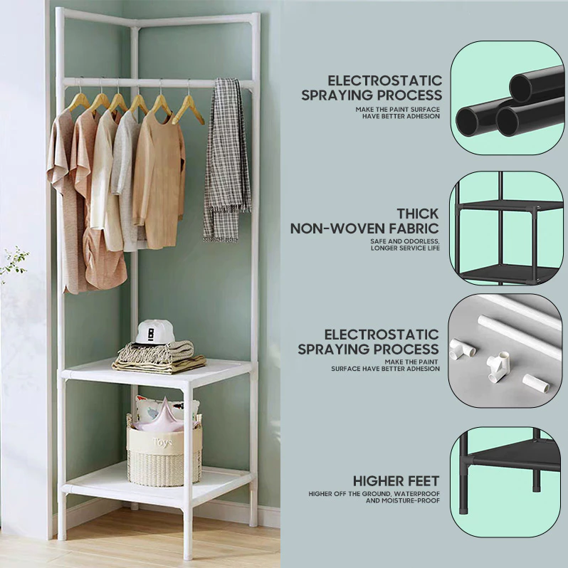 29% OFF Corner Coat Rack with Shelves — Multi-Functional Clothes Organizer and Drying Rack