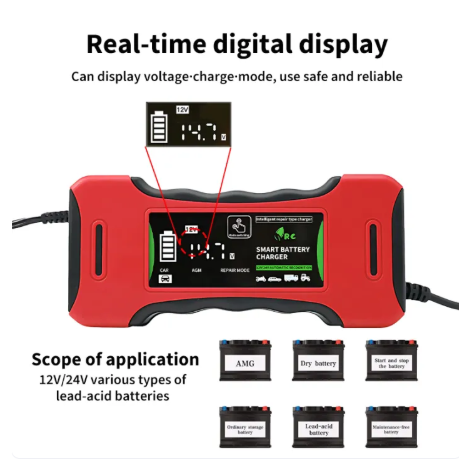 43% OFF Smart Motorcycle Car Battery Charger 12V/24V 8A Fast Charger LCD Display Full Intelligent Pulse Repair Universal Repair Type Lead Acid , AGM , GEL , SLA , Maintenance Free Storage Automatic Smart Charger